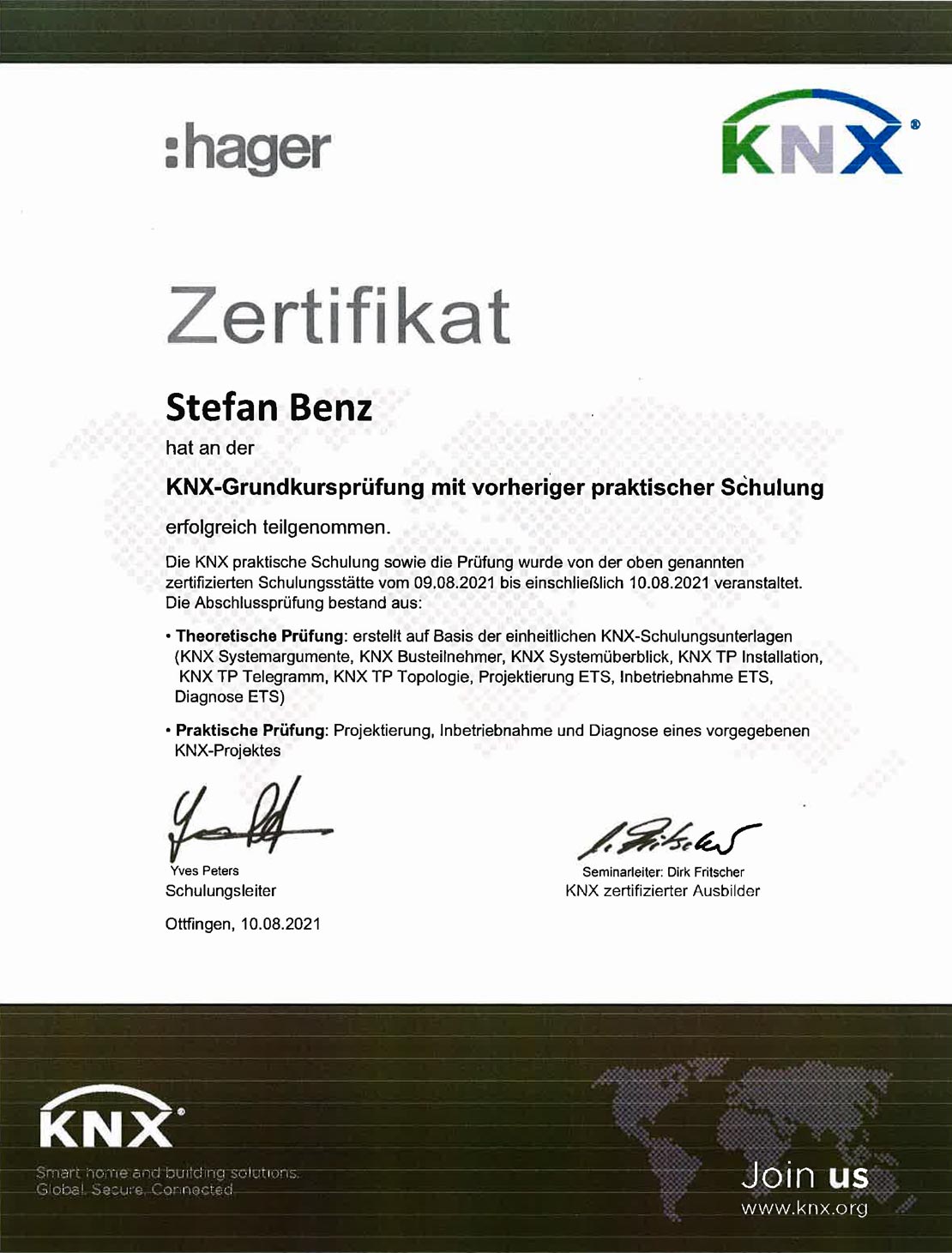 Elektro Konold - Zertifikat / Qualifizierung - KNX-Grundkursprüfung